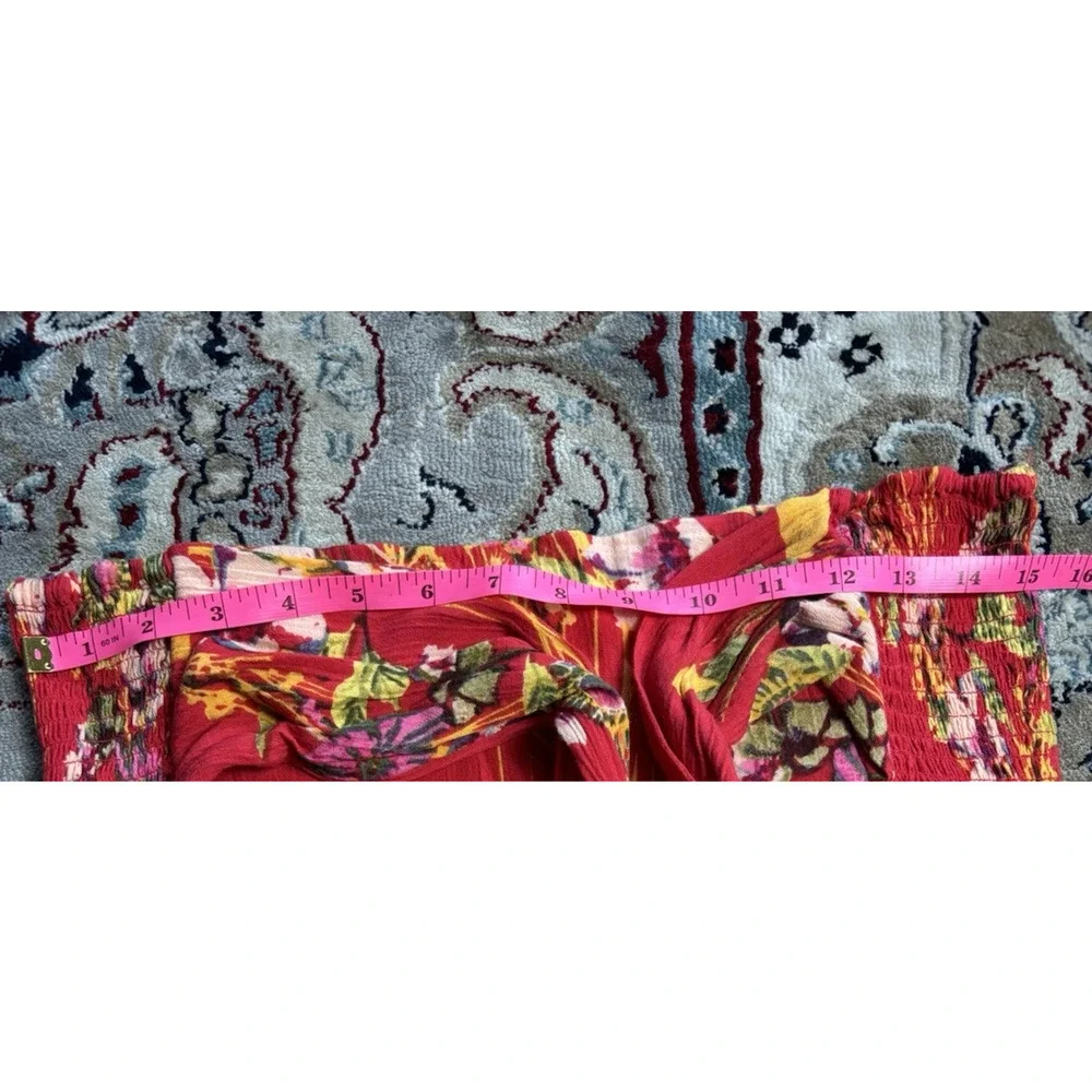 Free People One Pants L Red Aloha Floral Tie Waist Wide Leg Boho Resort Vacation